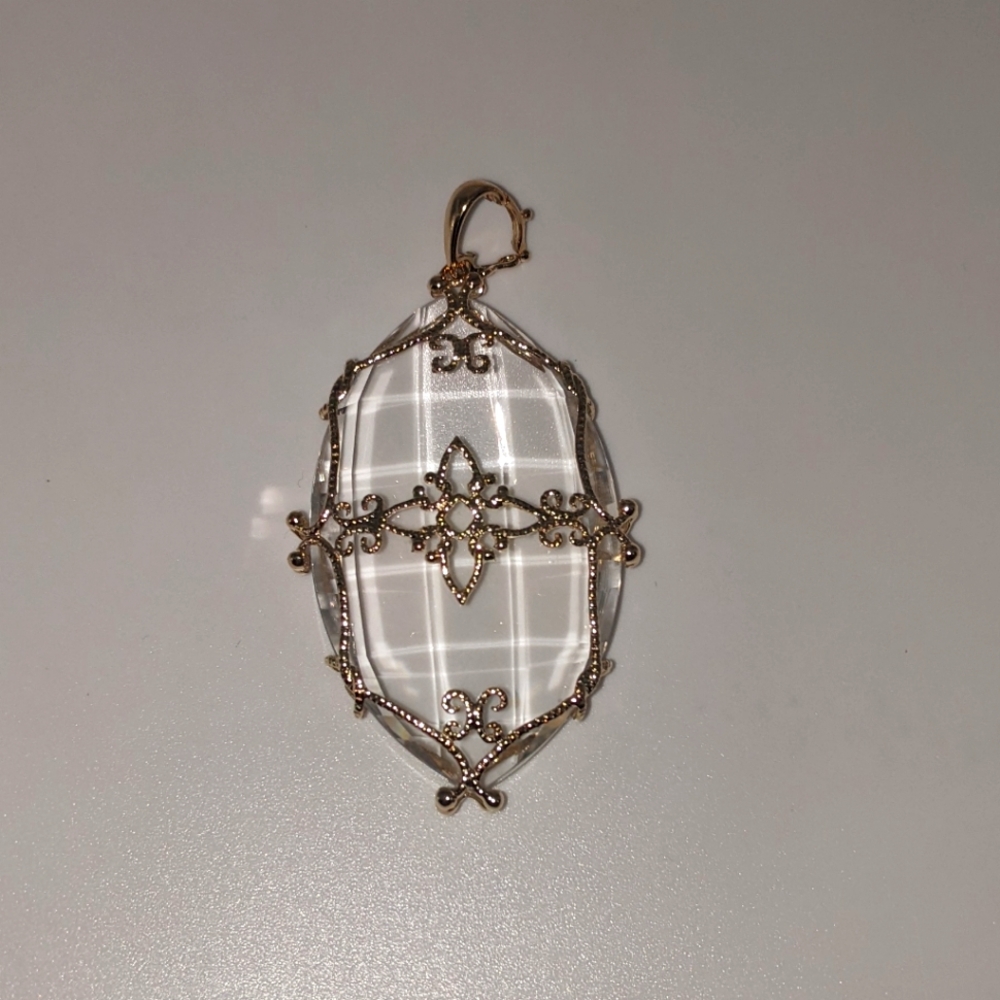 Sold💗14k Yellow Gold Crystal Quartz Gemstone Large Enhancer/Pendant - Picture 10 of 13